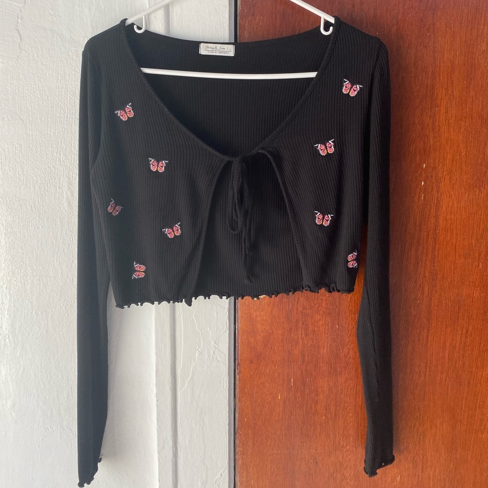 Long-sleeve tie front butterfly cardigan